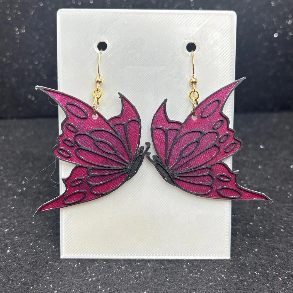 Magenta Butterfly Earrings - Picture 5 of 5